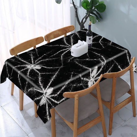 RKSupls Spiders Webs Black Rectangle Dining Tablecloth, Washable Wipeable Stain & Wrinkle Resistant Polyester Tablecloth for Kitchen Picnic Party
