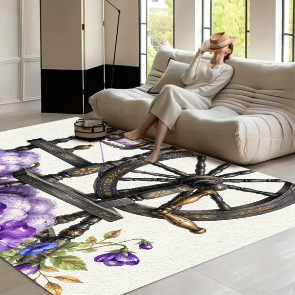 RKSupls Spinning Wheel Yarn Flowers  Soft Fluffy Velvet Area Rug   for Living Room Bedroom, Non-Slip Washable Carpet, Modern Minimalist Home Decor Floor Mat
