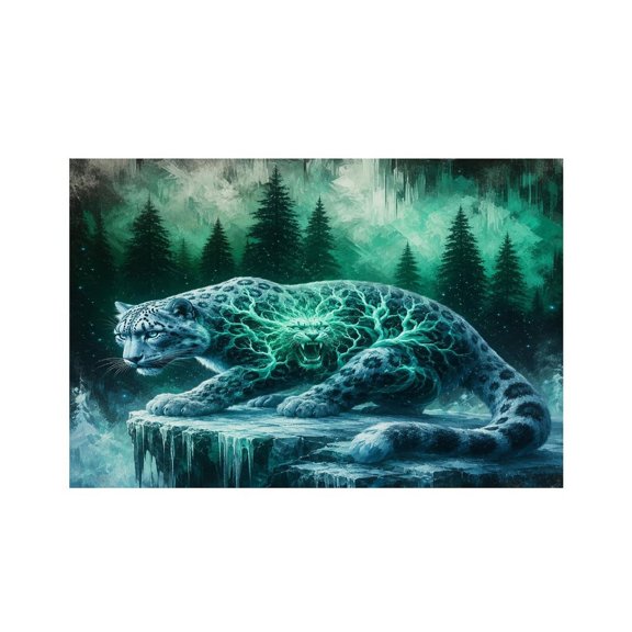 RKSupls Spirit Leopard Ice Aurora Linen Placemats 30x45cm Straight Edge Stain Resistant Washable Non-Slip Table Mats Table for Kitchen Dining Room Home