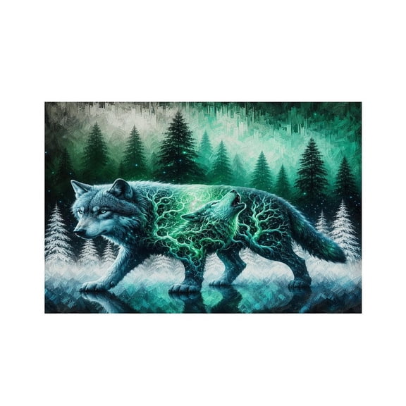RKSupls Spirit Wolf Forest Aurora Linen Placemats 30x45cm Straight Edge Stain Resistant Washable Non-Slip Table Mats Table for Kitchen Dining Room Home