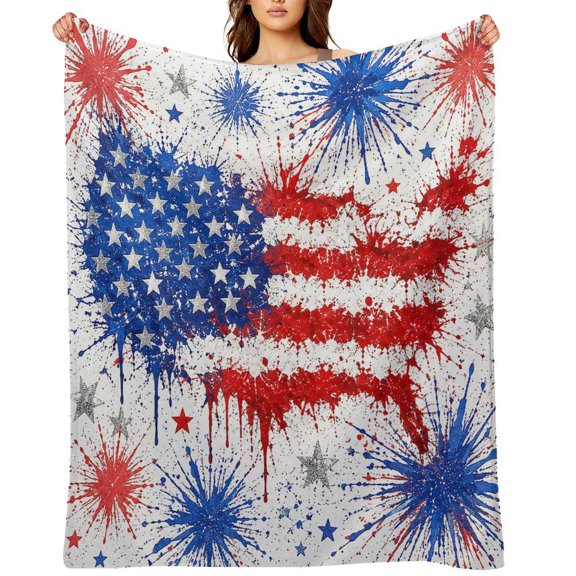 RKSupls Splatter Flag Fireworks Grunge Soft Flannel Throw Blanket, Lightweight Fuzzy Warm Cozy Blanket for Couch Bed Home Travel Decor