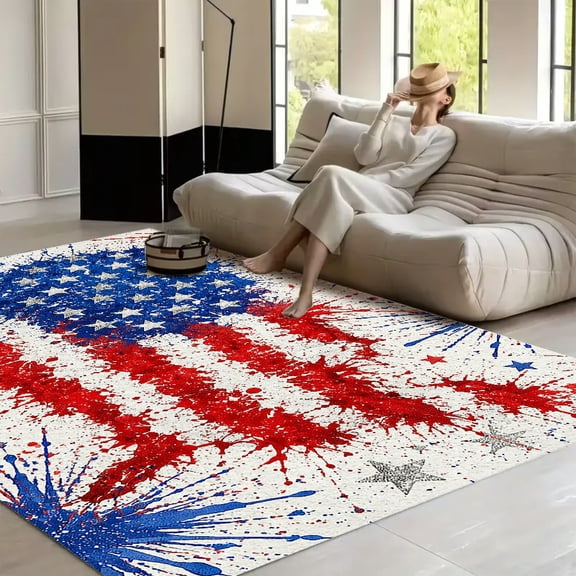 RKSupls Splatter Flag Fireworks Grunge  Soft Fluffy Velvet Area Rug   for Living Room Bedroom, Non-Slip Washable Carpet, Modern Minimalist Home Decor Floor Mat