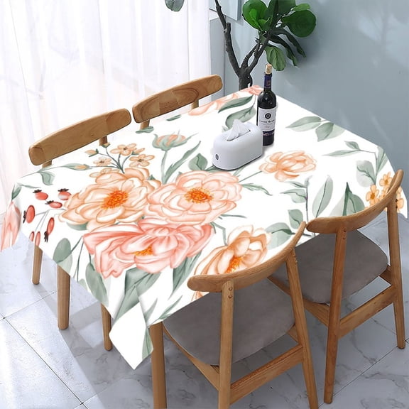 RKSupls Spring Floral Watercolor Luxury Rectangle Dining Tablecloth, Washable Wipeable Stain & Wrinkle Resistant Polyester Tablecloth for Kitchen Picnic Party