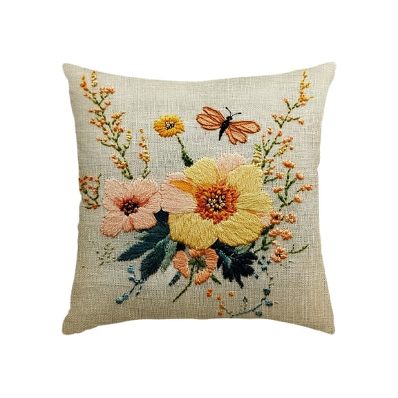 RKSupls Spring Flowers Pillow Covers, Farmhouse Floral Outdoor Colorful Decorative Throw Pillow Case Decoration, Linen Cushion Covers for Couch Sofa Bedroom Living Room Home Decor 24x24in