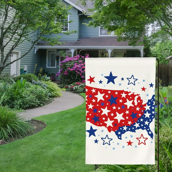 RKSupls Spring Summer Garden Flag Double Sided, America Map With Stars Linen Welcome Yard House Outside Outdoor Decoration,12*18 inch