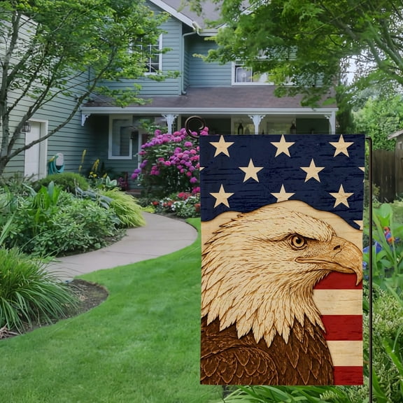 RKSupls Spring Summer Garden Flag Double Sided, American Eagle Wood Flag Linen Welcome Yard House Outside Outdoor Decoration,12*18 inch