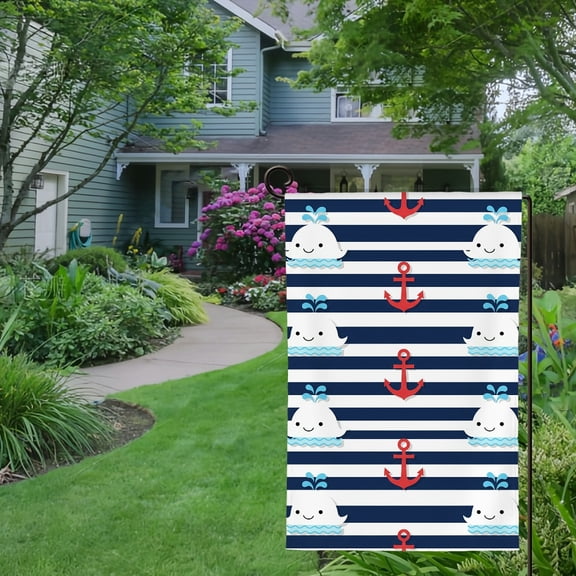 RKSupls Spring Summer Garden Flag Double Sided Cute Whale Sailor Linen Welcome Yard House Outside Outdoor Decoration,12*18 inch