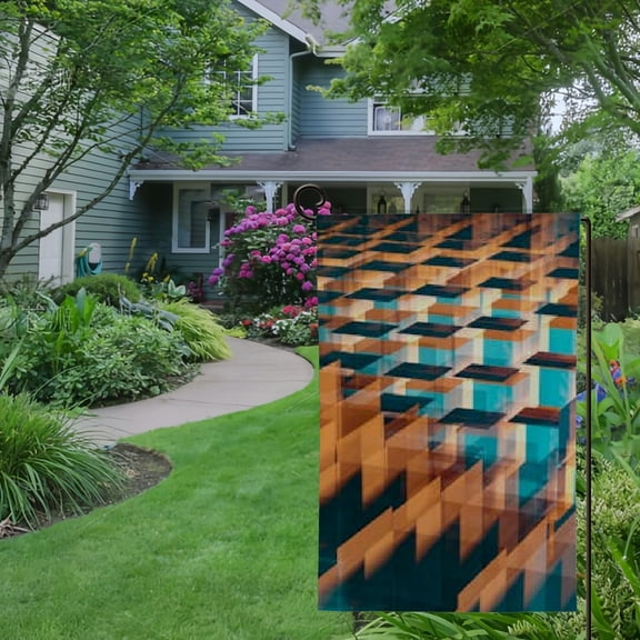 RKSupls Spring Summer Garden Flag Double Sided Geometric Cube Abstract Pattern Linen Welcome Yard House Outside Outdoor Decoration,12*18 inch