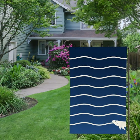 RKSupls Spring Summer Garden Flag Double Sided Midnight Whale & North Star Welcome Yard House Outside Outdoor Decoration,12*18 inch