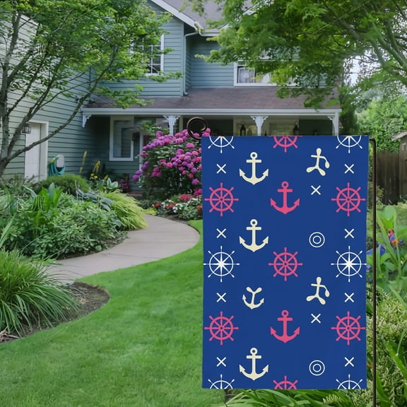 RKSupls Spring Summer Garden Flag Double Sided Navy Nautical Flat Art Linen Welcome Yard House Outside Outdoor Decoration,12*18 inch
