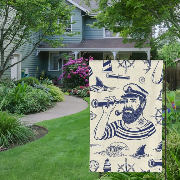 RKSupls Spring Summer Garden Flag Double Sided Old Salt Sailor Pattern Linen Welcome Yard House Outside Outdoor Decoration,12*18 inch
