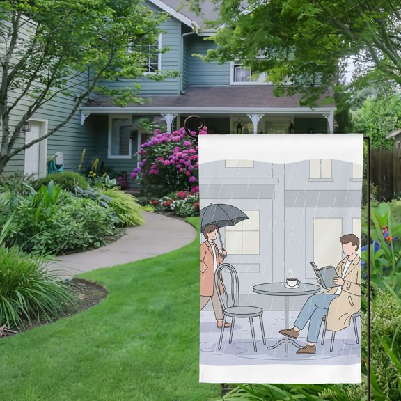 RKSupls Spring Summer Garden Flag Double Sided Rainy City Cafe Life Welcome Yard House Outside Outdoor Decoration,12*18 inch
