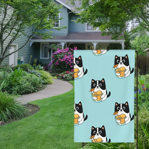 RKSupls Spring Summer Garden Flag Double Sided Summer Cocktail Tuxedo Cat Linen Small Butterfly Floral Flower Welcome Yard House Outside Outdoor Decoration,12*18 inch