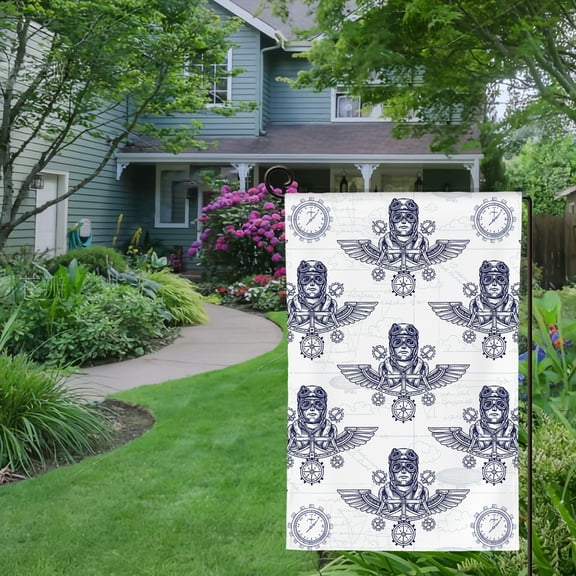 RKSupls Spring Summer Garden Flag Double Sided Vintage Pilot Blueprint Linen Small Butterfly Floral Flower Welcome Yard House Outside Outdoor Decoration,12*18 inch