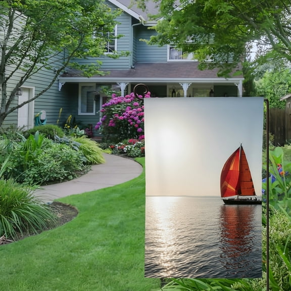 RKSupls Spring Summer Garden Flag Double Sided red sail boat photography Linen Welcome Yard House Outside Outdoor Decoration,12*18 inch