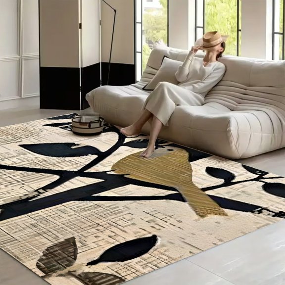 RKSupls Spring Summer Vintage Birds with Leaves  Soft Fluffy Velvet Area Rug   for Living Room Bedroom, Non-Slip Washable Carpet, Modern Minimalist Home Decor Floor Mat