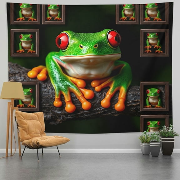 RKSupls Spring Tapestry Wall Art, Red-Eyed Tree Frog Hanging Tapestry Decoration for Happy New Year Bedroom, Living Room, Dorm, Apartment Hallway Home Decor,60*50in