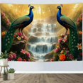 thumbnail image 1 of RKSupls Spring Tapestry Wall Art, Two Peacocks by Waterfall Hanging Tapestry Decoration for Happy New Year Bedroom, Living Room, Dorm, Apartment Hallway Home Decor,90*60in, 1 of 5