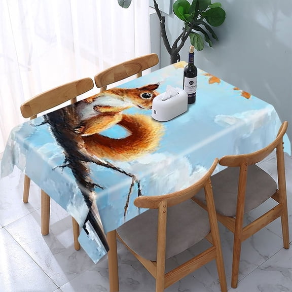 RKSupls Squirrel Autumn Branch Rectangle Dining Tablecloth, Washable Wipeable Stain & Wrinkle Resistant Polyester Tablecloth for Kitchen Picnic Party