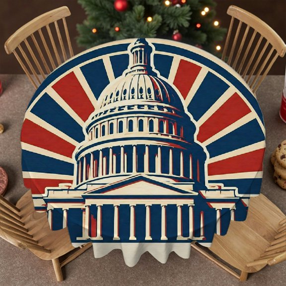 RKSupls Stain Resistant & Washable Decor - Capitol Building Emblem With Sunburst Print, Festive Table Setting 60 Inch Round Tablecloth ,Decor for Wedding, Party, Holiday, Home Dining