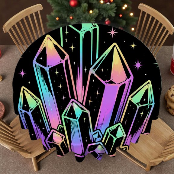 RKSupls  Stain Resistant & Washable Decor - Neon Crystal Candle Flame Star Dark Print, Polyester Tablecloths  Holiday-Themed Design Round Tablecloth, Wedding, Party, Home Dining