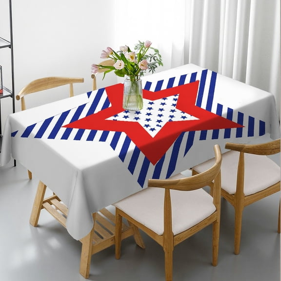 RKSupls Star With Stripes Rectangle Dining Tablecloth, Machine-Made - Festive Table Setting Rectangle Dining Tablecloth, Kitchen Picnic Party