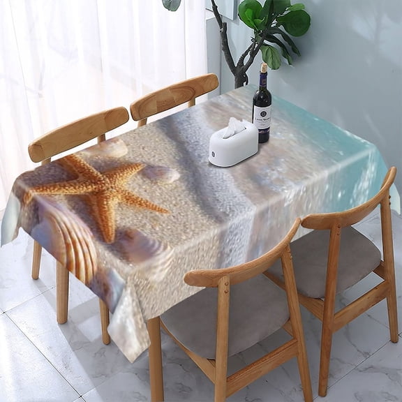 RKSupls Starfish Beach Shells Rectangle Dining Tablecloth, Washable Wipeable Stain & Wrinkle Resistant Polyester Tablecloth for Kitchen Picnic Party