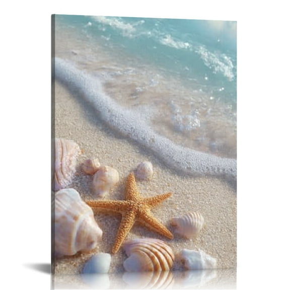 RKSupls Starfish Sea Shells Canvas Wall Art, Canvas Prints Wall Art for Living Room Bedroom Bathroom Office, Art Print Painting for Home Decorations,12x16in