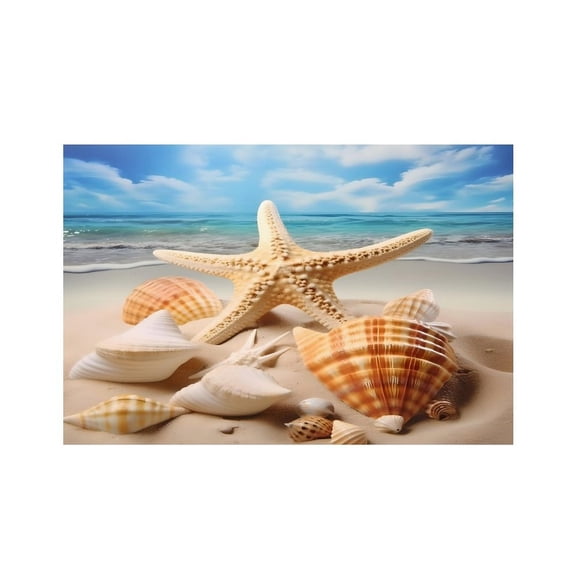 RKSupls Starfish Seashell Beach Shore Linen Placemats 30x45cm Straight Edge Stain Resistant Washable Non-Slip Table Mats Table for Kitchen Dining Room Home