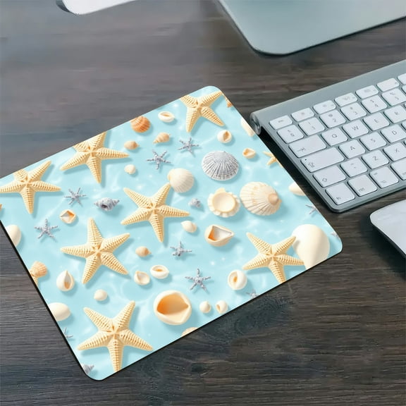 RKSupls Starfish Seashell Ocean Diatom Mud Mouse Pad, Personalized Hard Desk Mat with Non-Slip Base, Fast Drying Washable Premium Mousepad for Gaming and Office,30*25cm