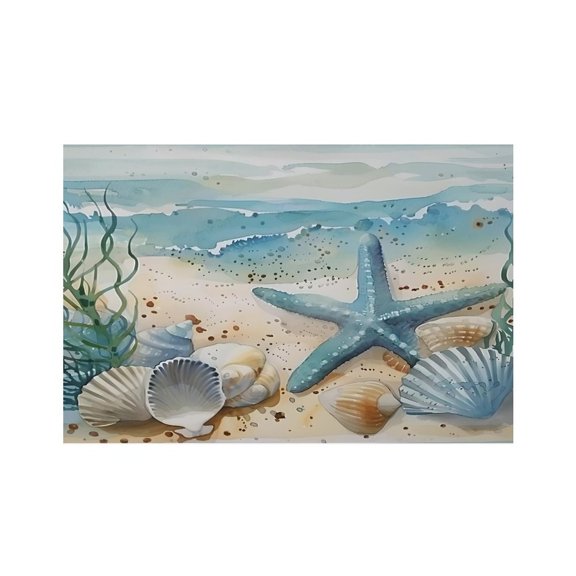 RKSupls Starfish Seashells Beach Waves Linen Placemats 30x45cm Straight Edge Stain Resistant Washable Non-Slip Table Mats Table for Kitchen Dining Room Home