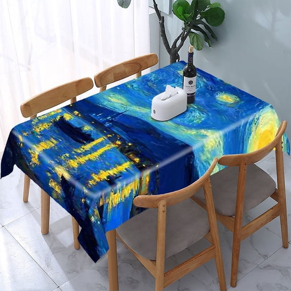 RKSupls Starry Night River Rectangle Dining Tablecloth, Washable Wipeable Stain & Wrinkle Resistant Polyester Tablecloth for Kitchen Picnic Party