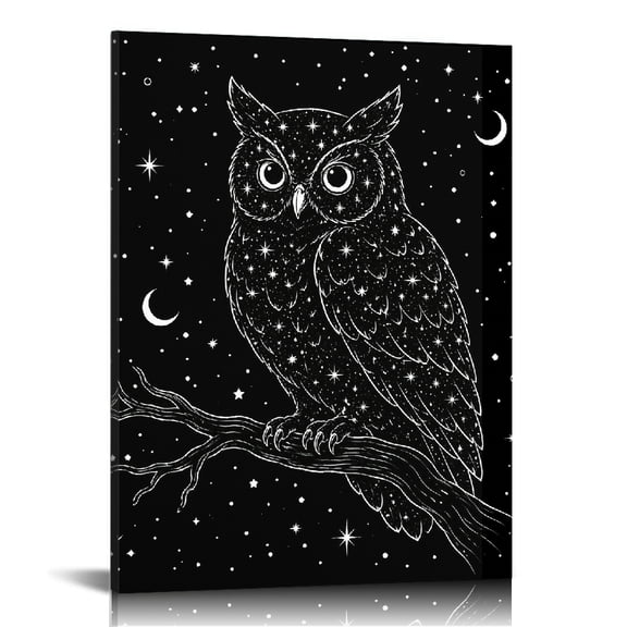 RKSupls Starry Owl Branch Moon Night  Ready to Hang,  Canvas Print, Canvas Wall Art Bathroom Bedroom Kitchen Staircase Wall Decor Prints