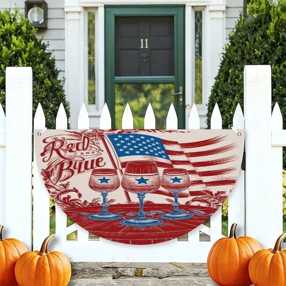 RKSupls Stars, Flag, Wine Patriotic Half Round American Flag Banner 1776-2026, USA Independence Day Fence Porch Hanging Decor