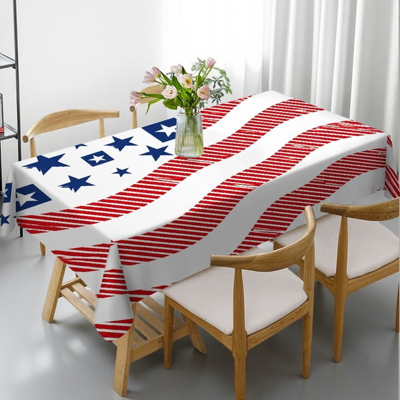 RKSupls Stars And Stripes Waves Rectangle Dining Tablecloth, Kitchen Accessories - Polyester Tablecloths Rectangle Dining Tablecloth, Kitchen Picnic Party