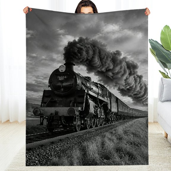 RKSupls Steam Train Across Countryside Fuzzy Bedding for the Couch, All-Season Comfort Soft Soft Flannel Fleece Blanket, Soft Throw for Couch, Travel, Camping