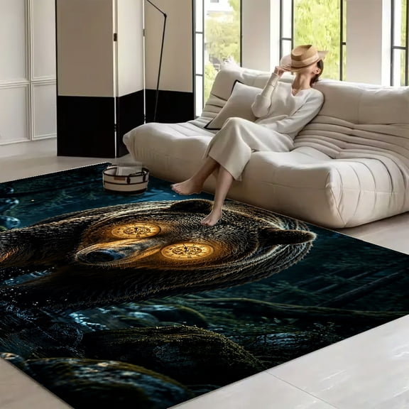 RKSupls Steampunk Bear Night Stream Moon Soft Fluffy Velvet Area Rug for Living Room Bedroom, Non-Slip Washable Carpet, Modern Minimalist Home Decor Floor Mat