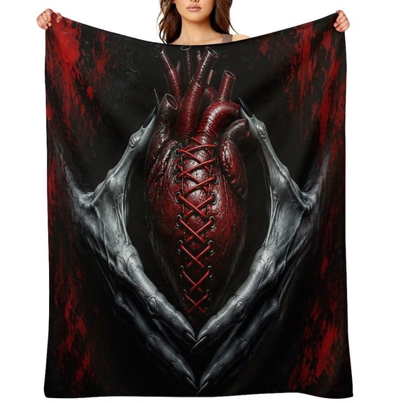 RKSupls Stitched Heartin Clawed Hands Soft Flannel Throw Blanket, Lightweight Fuzzy Warm Cozy Blanket for Couch Bed Home Travel Decor
