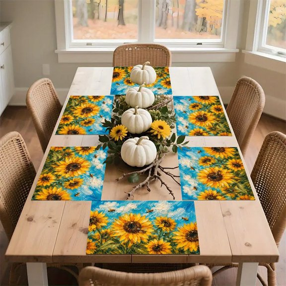 RKSupls Stone Bridge Willow Pond Oil Painting Linen Placemats 30x45cm Straight Edge Stain Resistant Washable Non-Slip Table Mats Table for Kitchen Dining Room Home