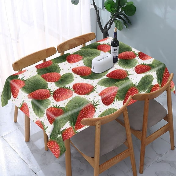 RKSupls Strawberries Leaves Rectangle Dining Tablecloth, Washable Wipeable Stain & Wrinkle Resistant Polyester Tablecloth for Kitchen Picnic Party