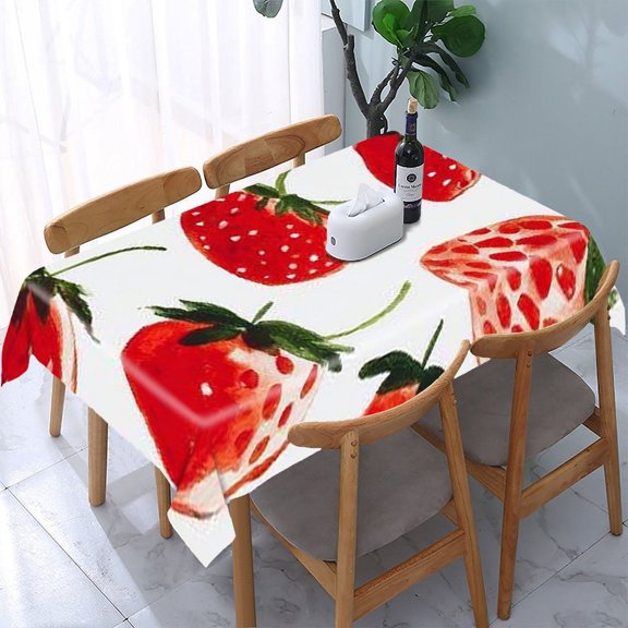 RKSupls Strawberry Fruit Rectangle Dining Tablecloth, Washable Wipeable Stain & Wrinkle Resistant Polyester Tablecloth for Kitchen Picnic Party