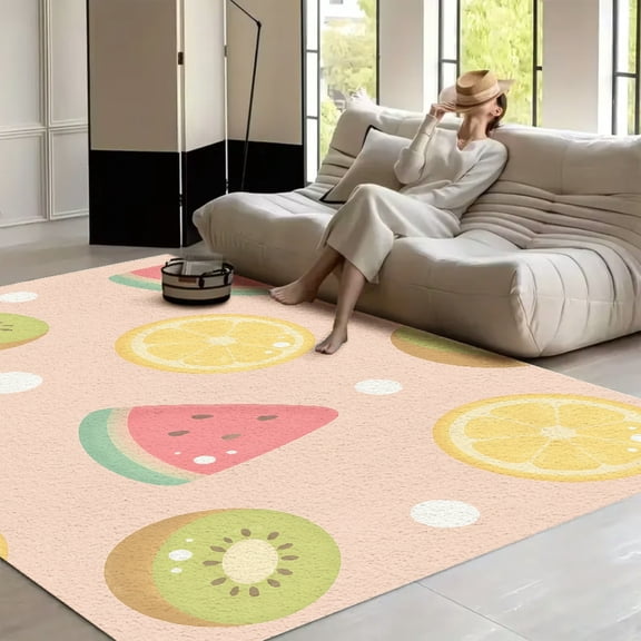 RKSupls Summer Fruits on Peach Background Soft Fluffy Velvet Area Rug for Living Room Bedroom, Non-Slip Washable Carpet, Modern Minimalist Home Decor Floor Mat
