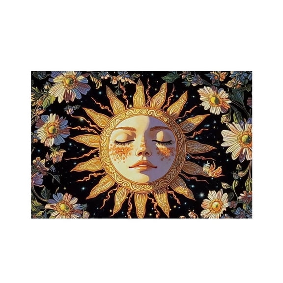 RKSupls Sun Face Floral Mystical Linen Placemats 30x45cm Straight Edge Stain Resistant Washable Non-Slip Table Mats Table for Kitchen Dining Room Home