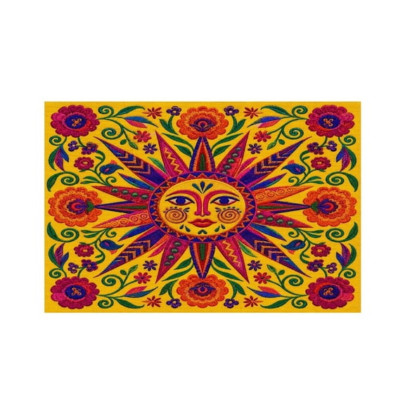 RKSupls Sun Face Flowers Linen Placemats 30x45cm Straight Edge Stain Resistant Washable Non-Slip Table Mats Table for Kitchen Dining Room Home