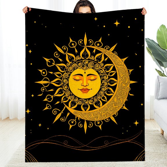 RKSupls Sun Moon Celestial Boho Art Soft Flannel Throw Blanket, Lightweight Fuzzy Warm Cozy Blanket for Couch Bed Home Travel Decor