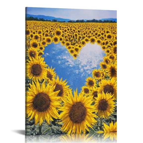 RKSupls Sunflower Field Heart-Shaped Pool Canvas Wall Art, Canvas Prints Wall Art for Living Room Bedroom Entryway Office, Art Print Painting for New Year Home Decorations,16x20in
