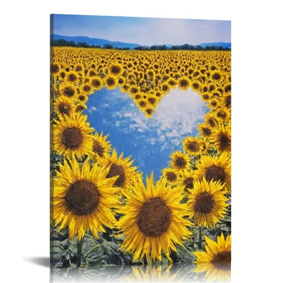 RKSupls Sunflower Field Heart-Shaped Pool Canvas Wall Art, Canvas Prints Wall Art for Living Room Bedroom Entryway Office, Art Print Painting for New Year Home Decorations,12x16in