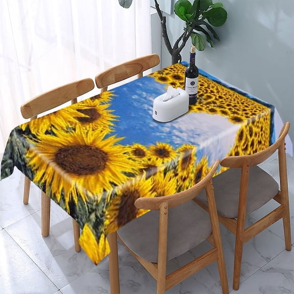 RKSupls Sunflower Field Heart Sky Rectangle Dining Tablecloth, Washable Wipeable Stain & Wrinkle Resistant Polyester Tablecloth for Kitchen Picnic Party