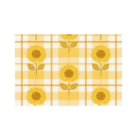 RKSupls Sunflower Gingham Check Pattern Linen Placemats 30x45cm Straight Edge Stain Resistant Washable Non-Slip Table Mats Table for Kitchen Dining Room Home