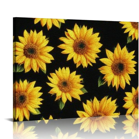 RKSupls Sunflower Pattern Canvas Wall Art, Yellow Black Wall Decor Print, Modern Artwork for Living Room Bedroom Office Home Decor